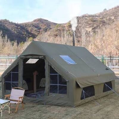 Ultra-Rapid Assembly Inflatable Air Tent with Expansive Front Mesh Viewing Portal and Rooftop Skylight Integration