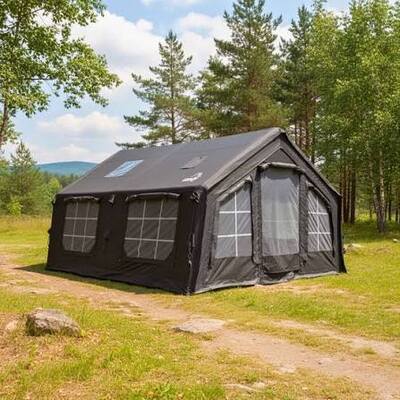 Ultra-Rapid Assembly Inflatable Air Tent with Expansive Front Mesh Viewing Portal and Rooftop Skylight Integration